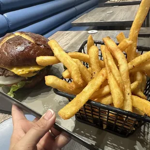 Cheeseburger and side fries