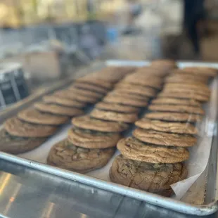 a tray full of cookies