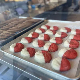 My favorite raspberry white chocolate dipped cookie available the first Friday of each month.