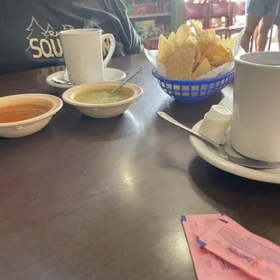 Starting the day with fabulous chips, salsa and coffee