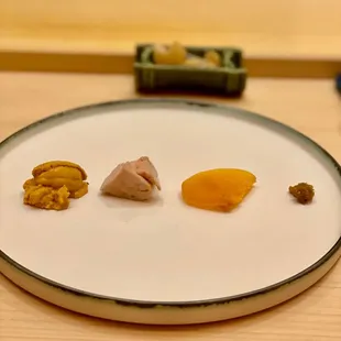 Uni, mullet, bottarga, and fermented sea urchin