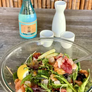 Famous Chirashi Salad with Kikusui and Hot Sake