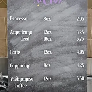 Coffee Menu