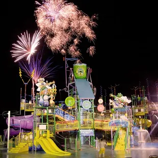 Fireworks at Frogstein&apos;s Splashatory.