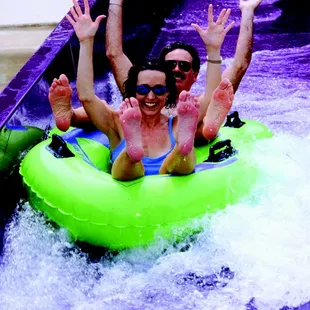 The park&apos;s two double rider slides include the Double Dipper and the Purplepalooza (shown above).