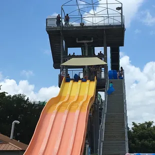Racing down the waterslide