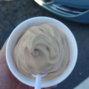 a hand holding a cup of ice cream