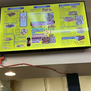 menu on wall