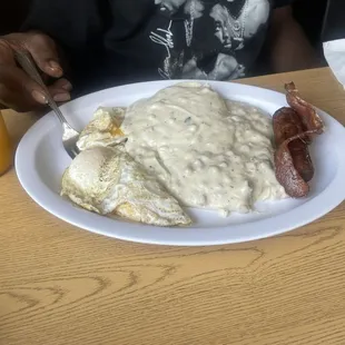 Dad&apos;s breakfast with biscuits and gravy