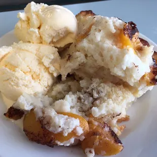 Yummy homemade peach-cobbler w/ ice cream :)