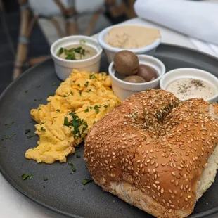 Israeli breakfast with scrambled eggs. Child loved it
