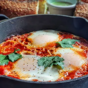 Shakshuka with an Israeli Bagel