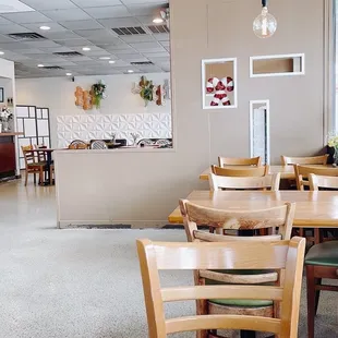 tables and chairs in a restaurant