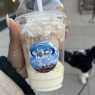 Cappuccino and vanilla with whipped cream and wafers