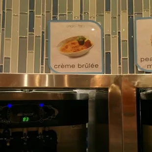 Frozen yogurt flavors. New creme brulee flavor.