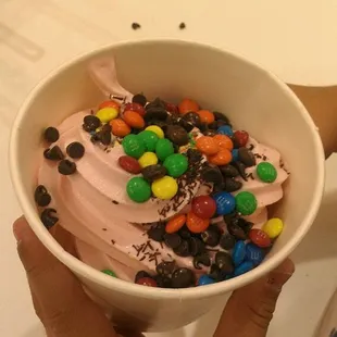 My son's frozen yogurt cup - strawberry/banana flavor