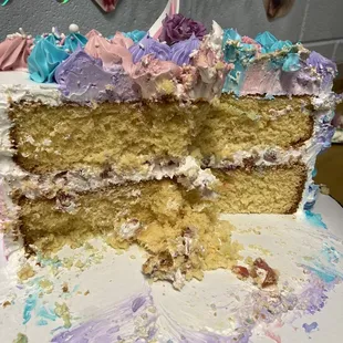 Inside of the cake, large pieces bigger than cake size plates