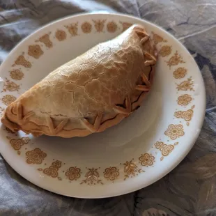 Vegetarian breakfast empanada, reheated