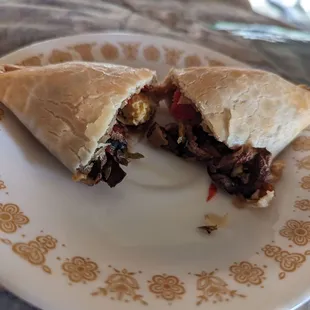 Vegetarian breakfast empanada, reheated