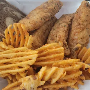Four piece cod with waffle fries