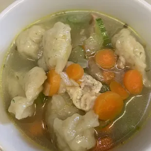 Home made chicken dumpling soup
