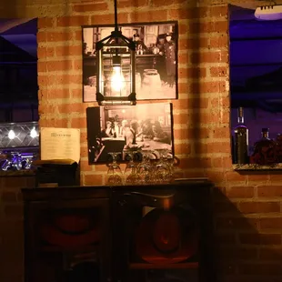a bar with a brick wall