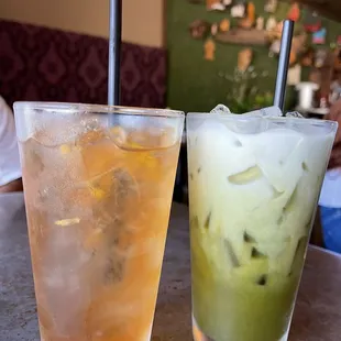 Left: passion fruit  Right: Thai green tea