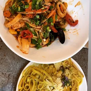 Seafood noodle special &amp; coconut chicken fettuccini.