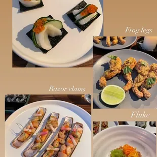 Scallops, frog legs, razor clams, and fluke