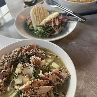Udon with tuna, Bao buns with brisket, and mushroom ramen.
