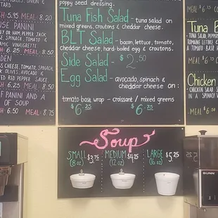 Soup costs and sizes.