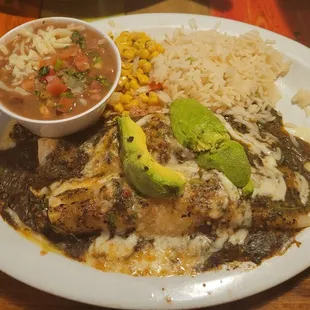 Shrimp enchiladas (2) with extra spicy salsa red sauce