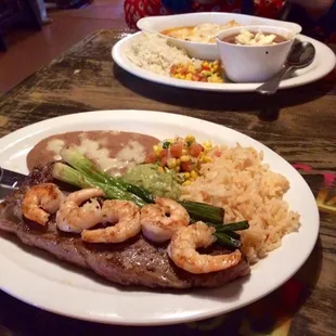 Carne asada and shrimp which is a New York steak with grilled shrimp! Delicious!