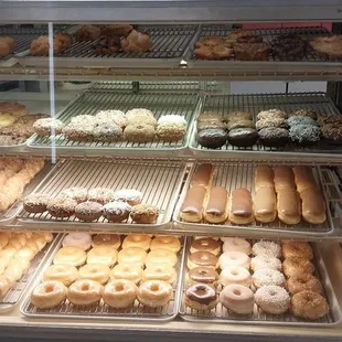 a display case full of donuts
