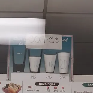 a menu for donuts and coffee