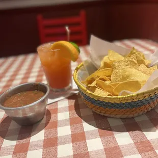 Tequila Sunrise, Chips and Salsa