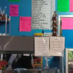 Menu for tacos