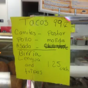 Taco Menu.