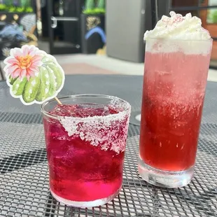 Dragonfruit Margarita and Clouds over Jeju (left to right)