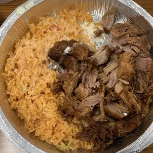 Carnitas and rice (no beans)