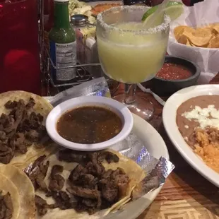 Carne Asada Tacos and House Margarita