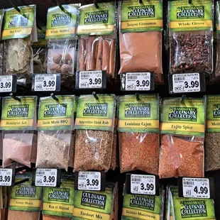Spices - whole nutmeg, whole cloves, Santa Maria BBQ, Argentine Steak Rub, Fajita Spice, Mediterranean Mix, Garam Masala, &amp; Ras El Hanout.