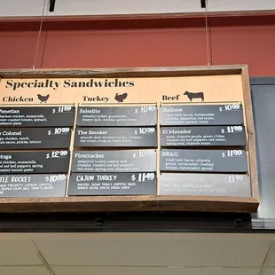 Specialty Sandwiches menu as of 9/17/23 - Bottom right roast beef/onions/red peppers/cheese sandwich name is The Liberty Bell.