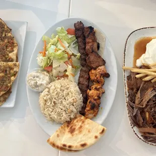From left to right: Lahmacun, Combo Special Kebab, Bursa Iskender Kebab