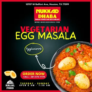 an advertisement for a vegetarian egg masala