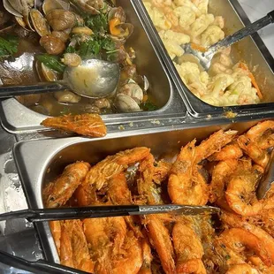 a variety of seafood dishes