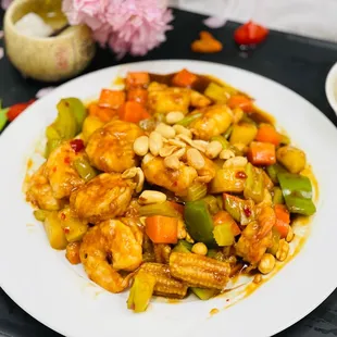 a plate of food with rice and vegetables