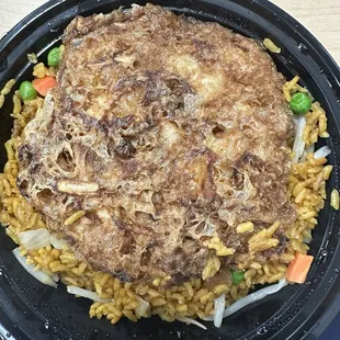 Replacement burnt patty with old rice.