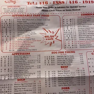 LUNCH MENU PRICES $6.50 NOW! Still no free drinks. OCTOBER 2022