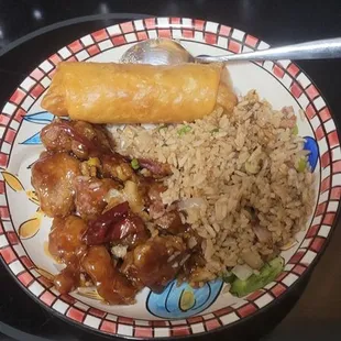 General Tso combo with fried rice and an egg roll